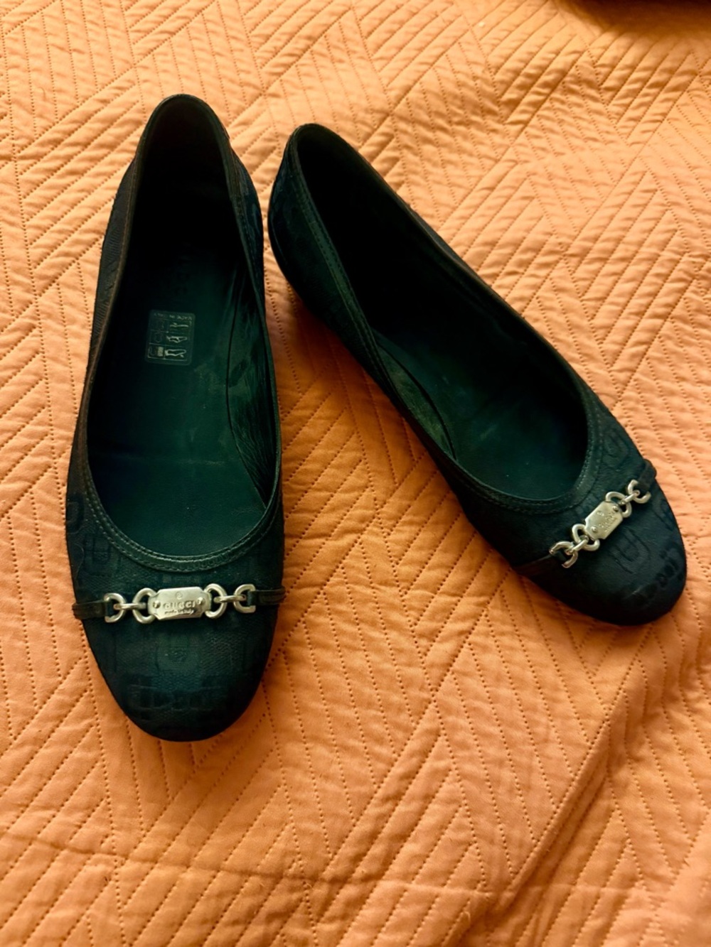Gucci Black Horsebit Logo Ballet Flats